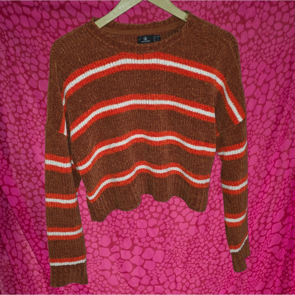 Volcom Brown and Orange Striped Sweater